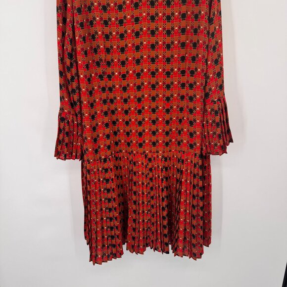 The Limited  Red Black Geometric Pleated bell Sleeve Dress Womens 20W plus - Picture 5 of 14